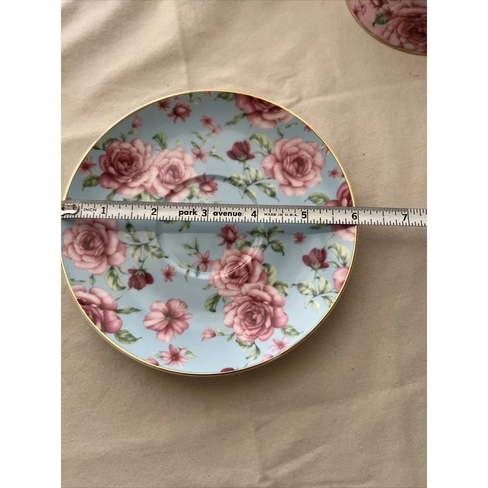 Brew To A Tea BTAT Mug Cup and Saucer Floral Garden Mint  Pink Porcelain Fine Ch
